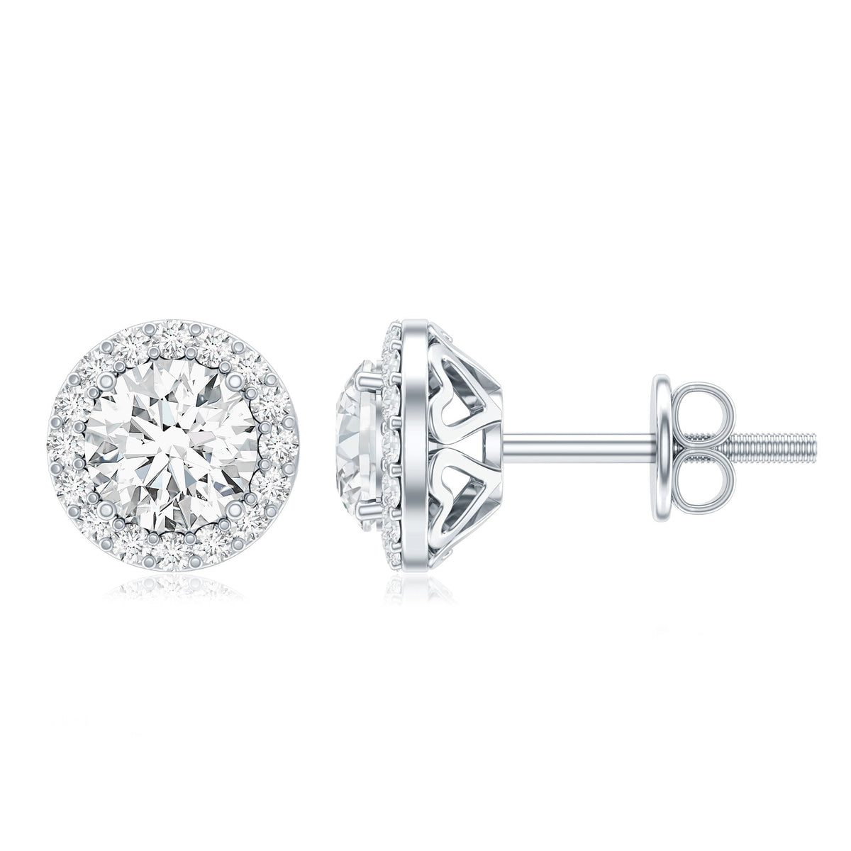 0.9 Carat Round Lab Grown Diamond Halo Stud Earrings With Screw Back
