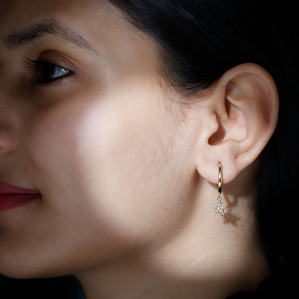 Diamond Star Drop Hoop Earrings