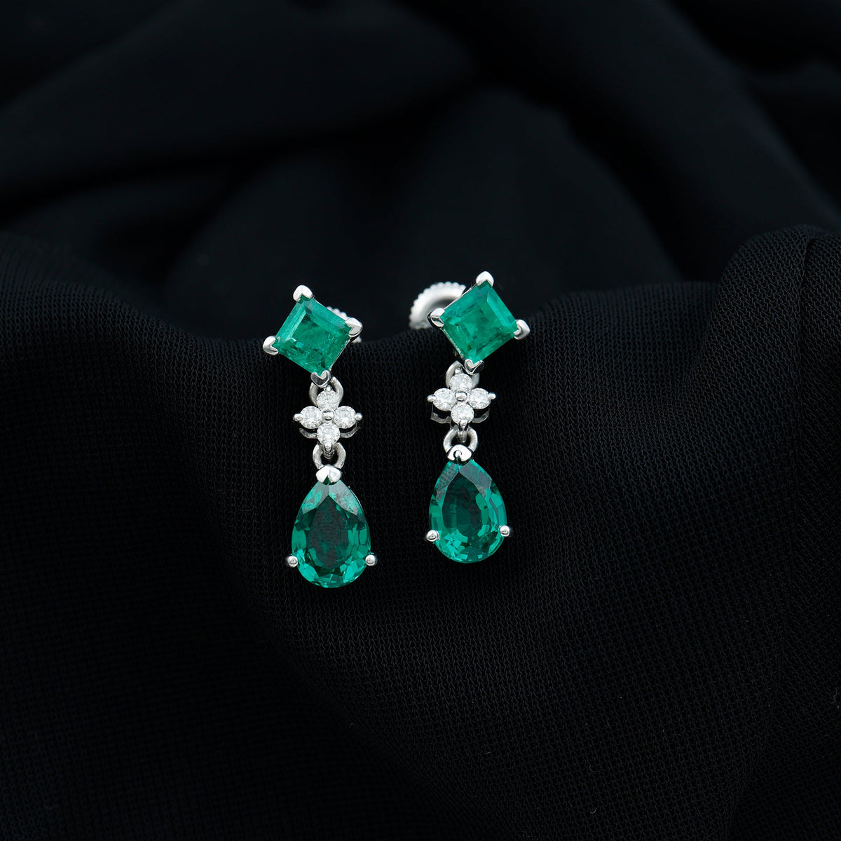2 Carat Lab Created Emerald and Diamond Bridal Dangle Earrings