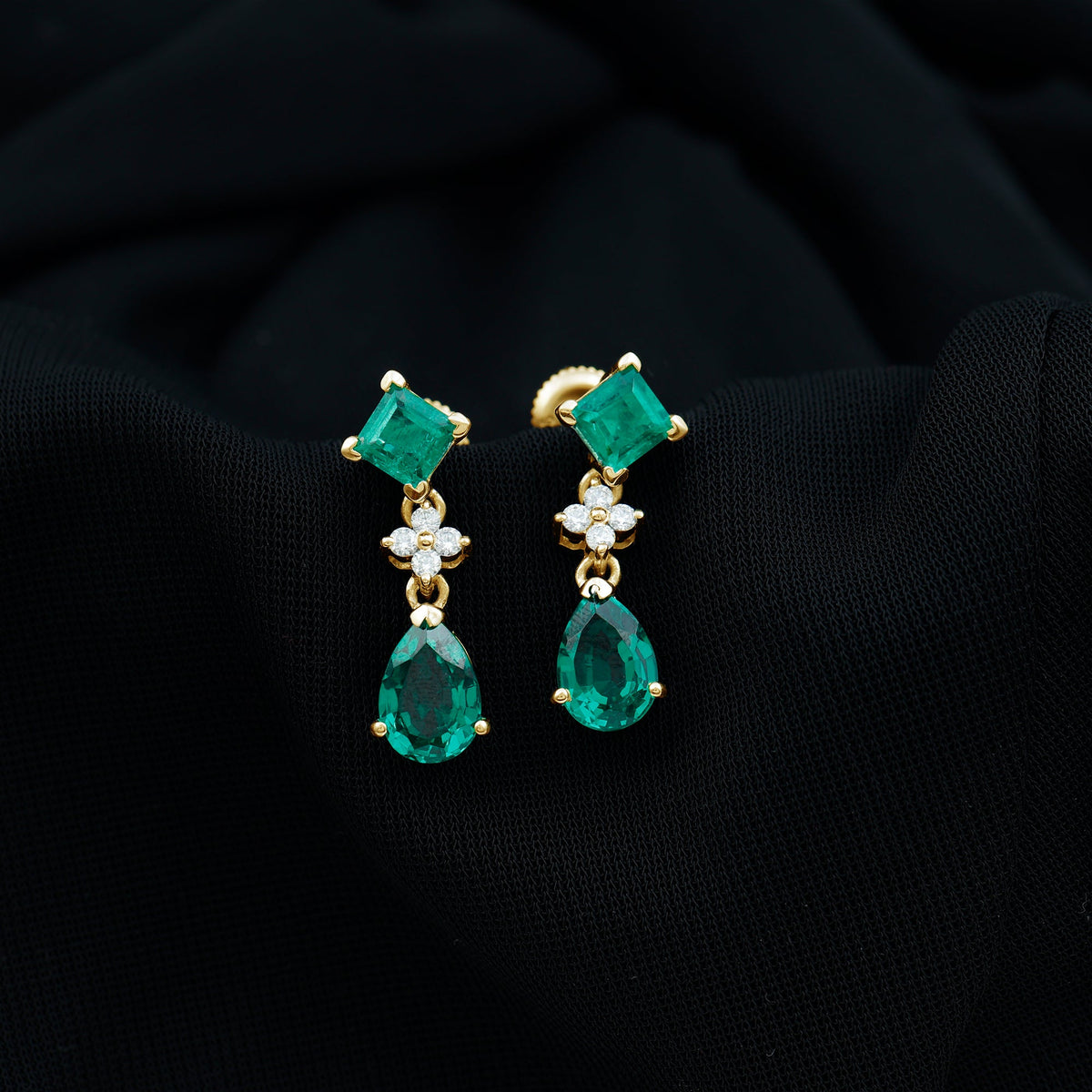 2 Carat Lab Created Emerald and Diamond Bridal Dangle Earrings