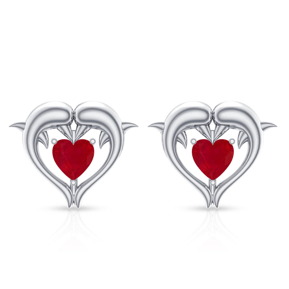 0.94 Carat Heart Shape Ruby Dolphin Stud Earrings