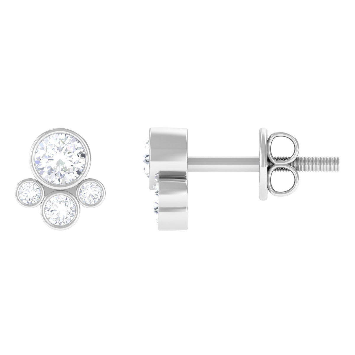 Bezel Set Real Diamond Cluster Stud Earrings with Screw Back