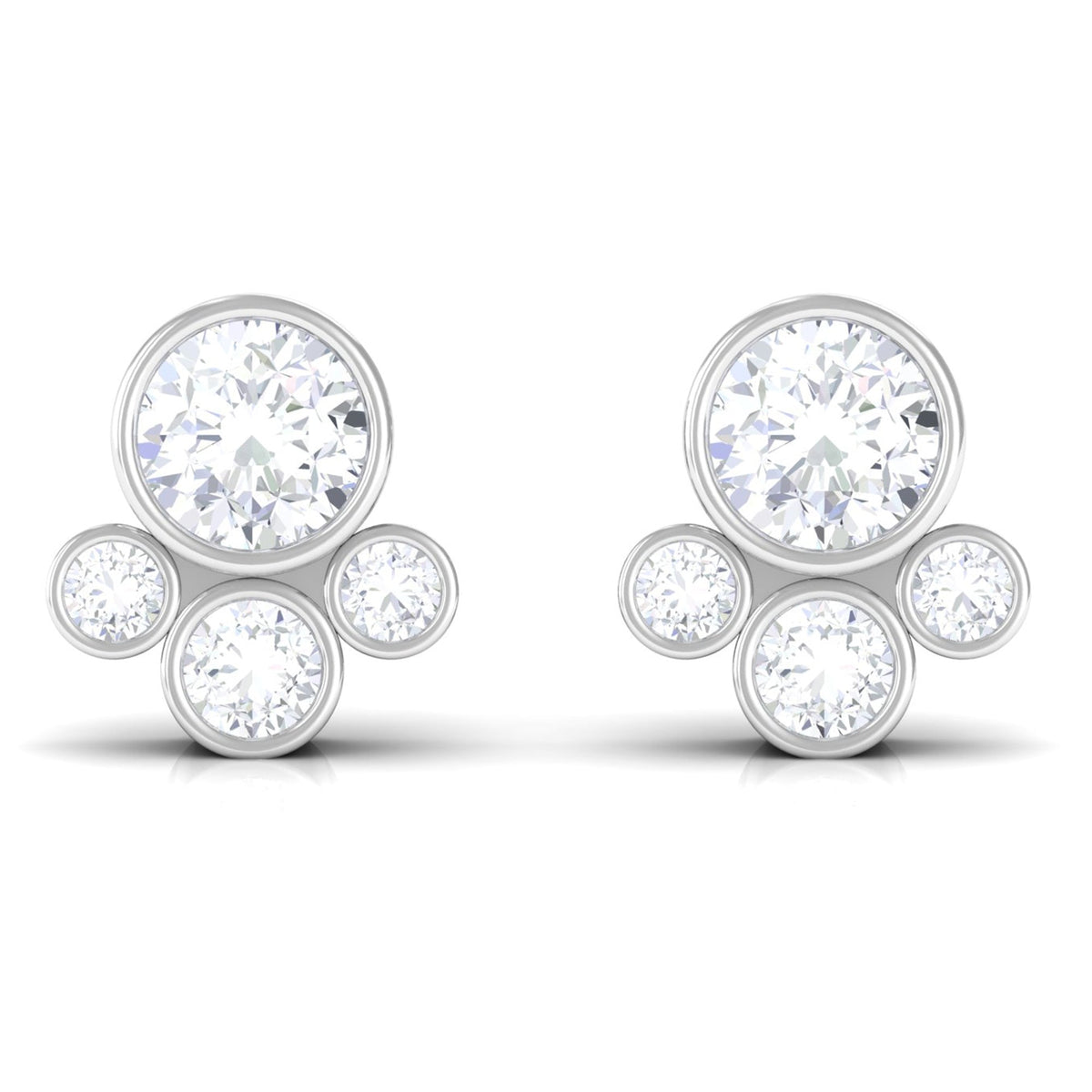 Bezel Set Real Diamond Cluster Stud Earrings with Screw Back
