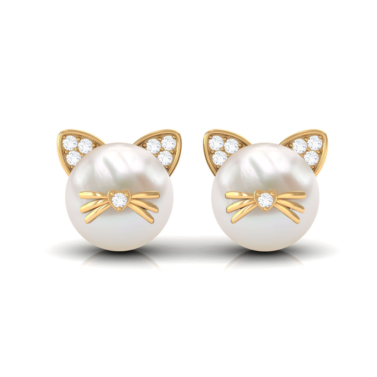 14.9 Carat Freshwater Pearl and Diamond Kitten Stud Earrings