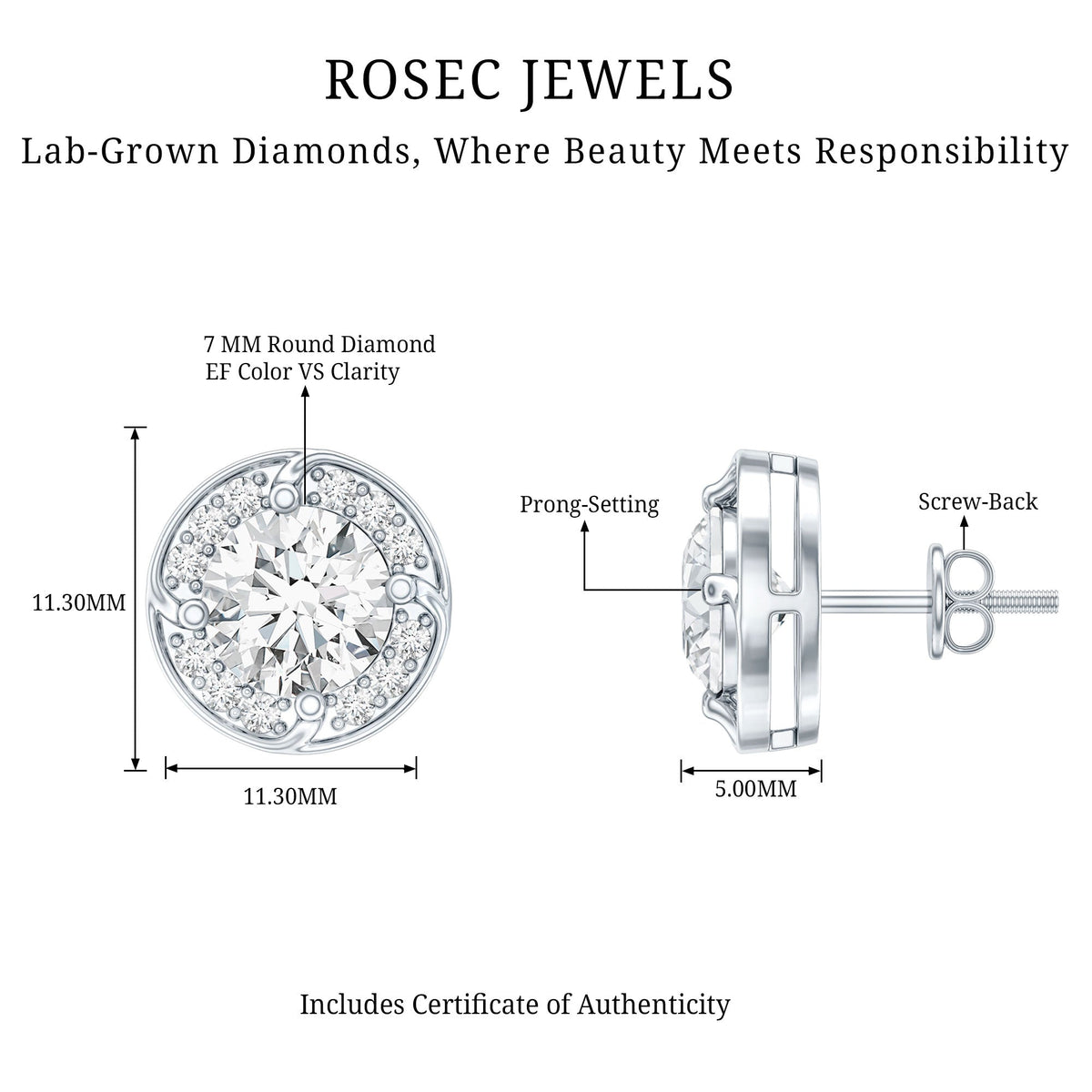 2.5 Carat Lab Grown Diamond Halo Stud Earrings