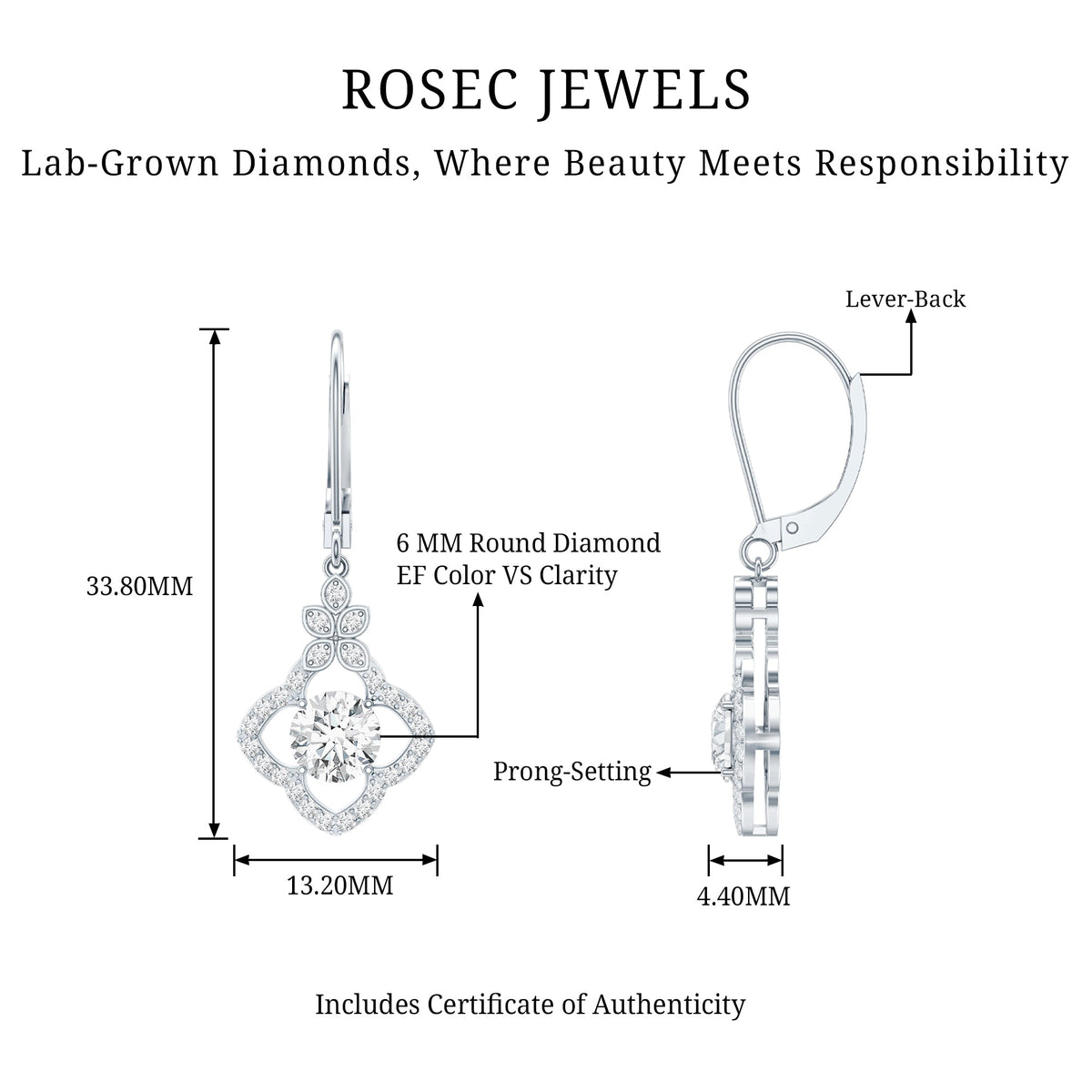 1.9 Carat Certified Lab Round Diamond Flower Drop Earrings