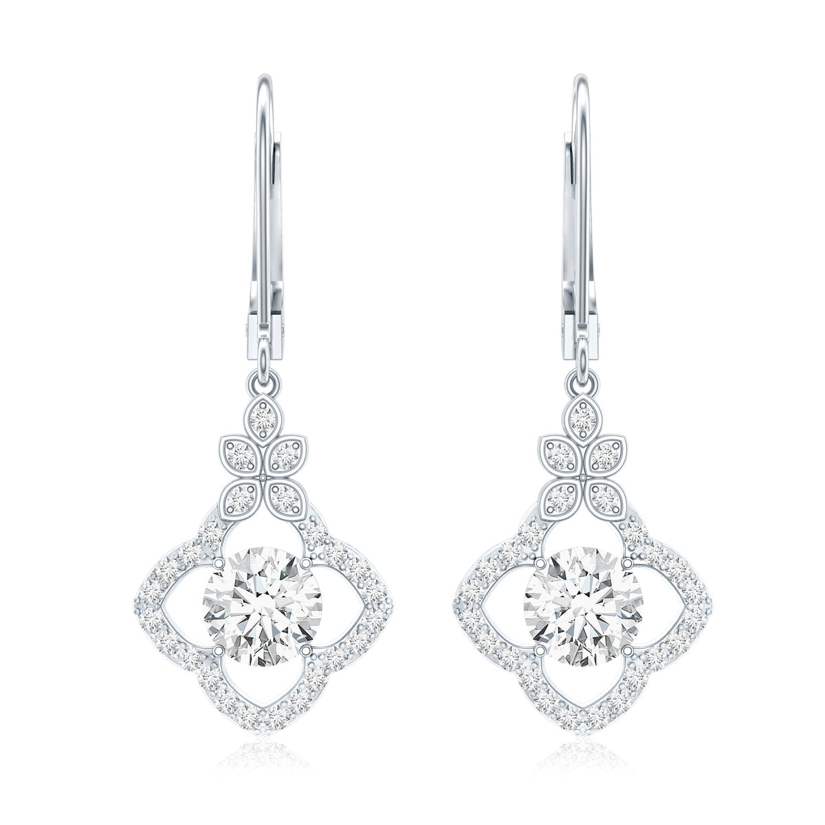1.9 Carat Certified Lab Round Diamond Flower Drop Earrings