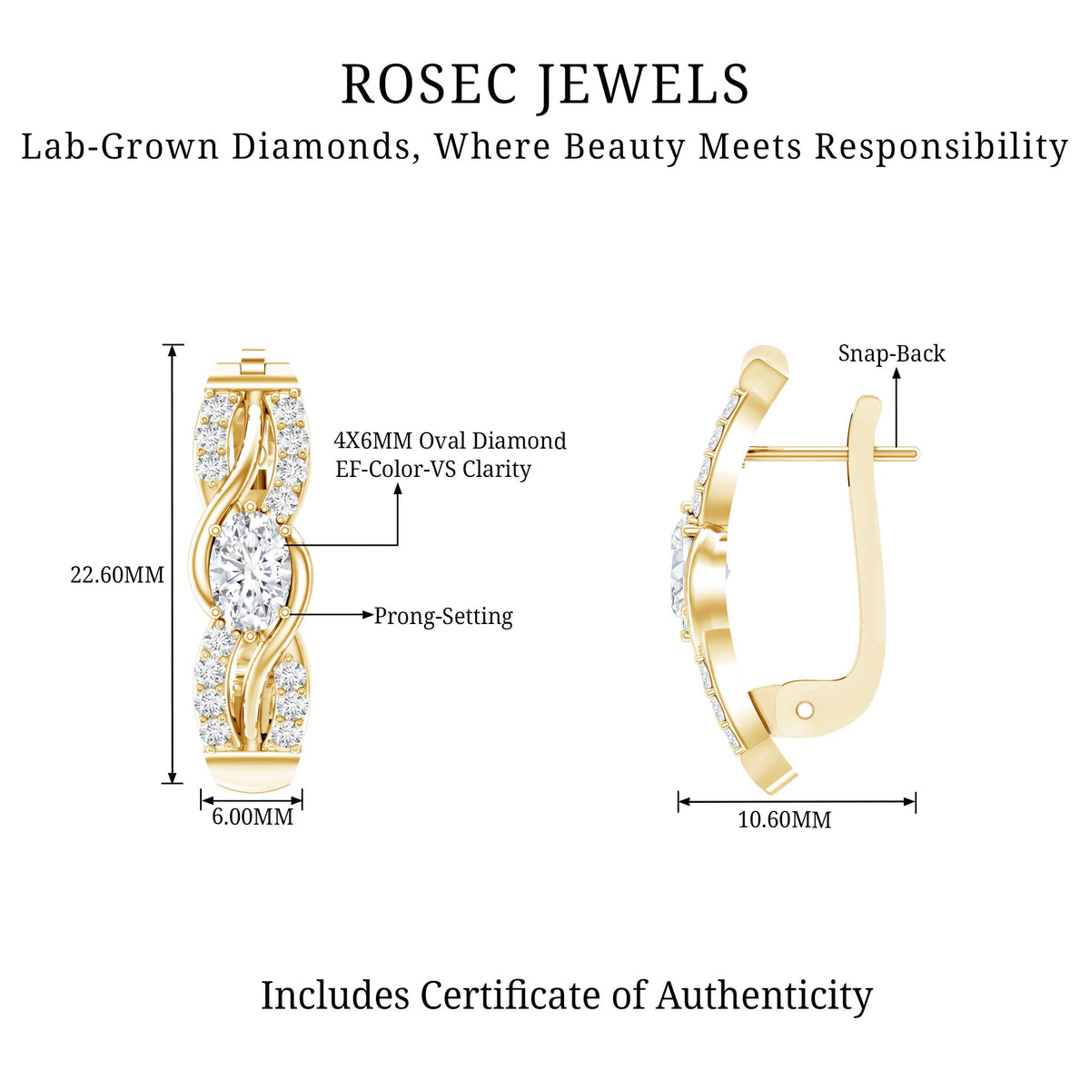 0.8 Carat Certified Lab Oval Diamond Infinity Earrings