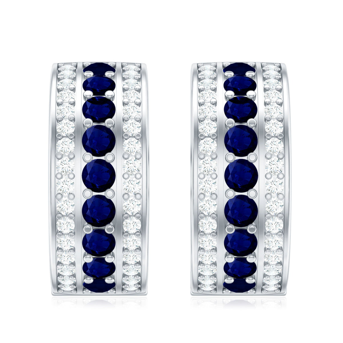 Blue Sapphire and Diamond Statement Hoop Earrings