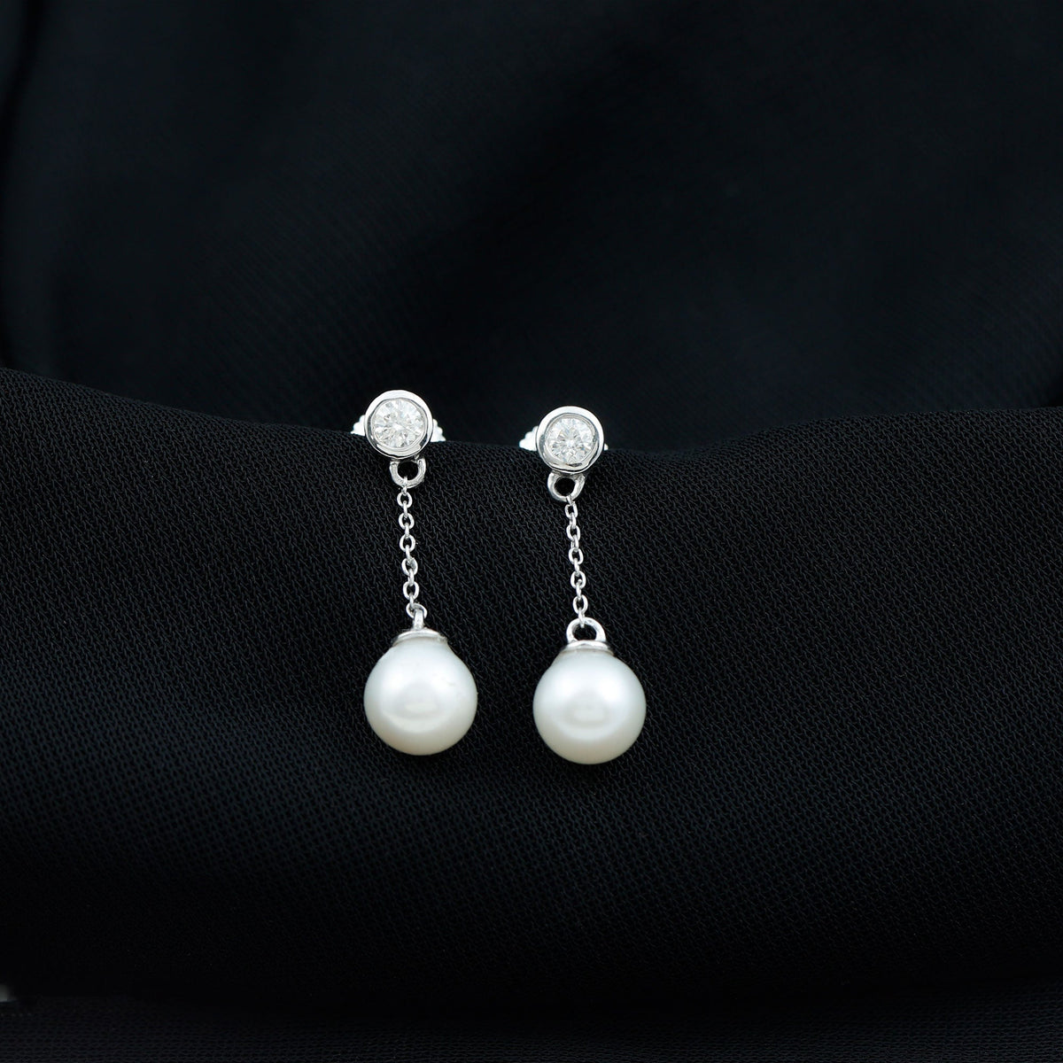 6 Carat Freshwater Pearl and Diamond Chain Drop Earrings