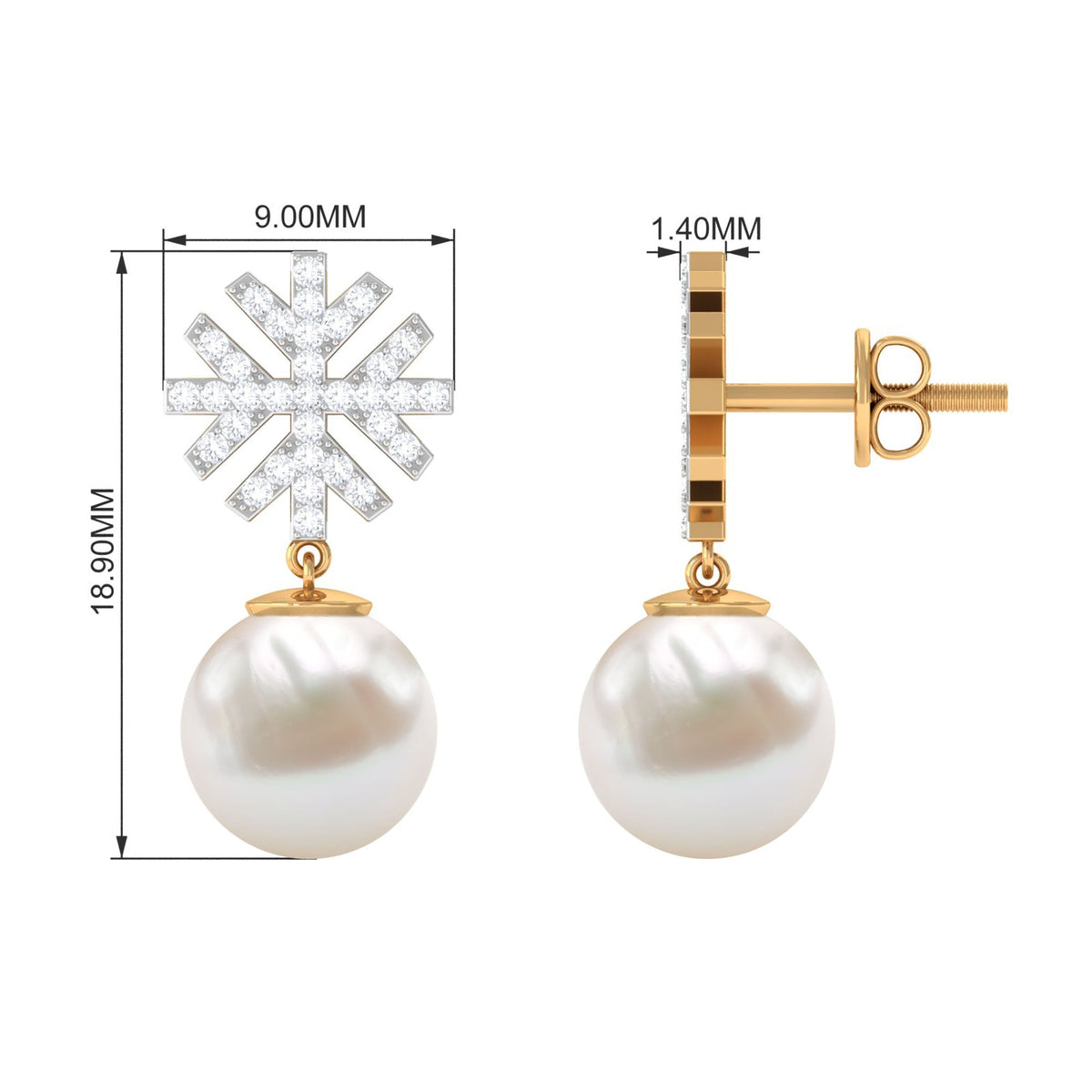 Freshwater Pearl Drop Earrings with Round Shape Diamond Stones