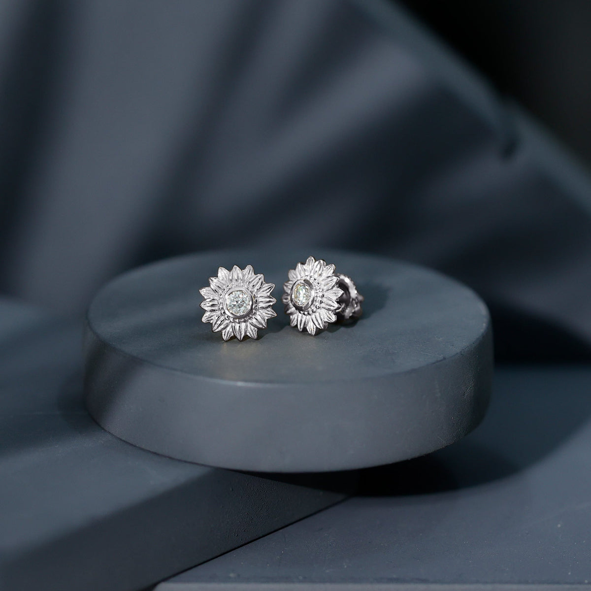 Diamond Sunflower Stud Earrings For Her