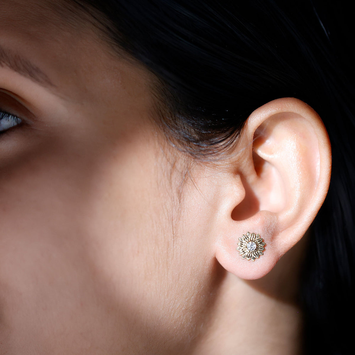 Diamond Sunflower Stud Earrings For Her