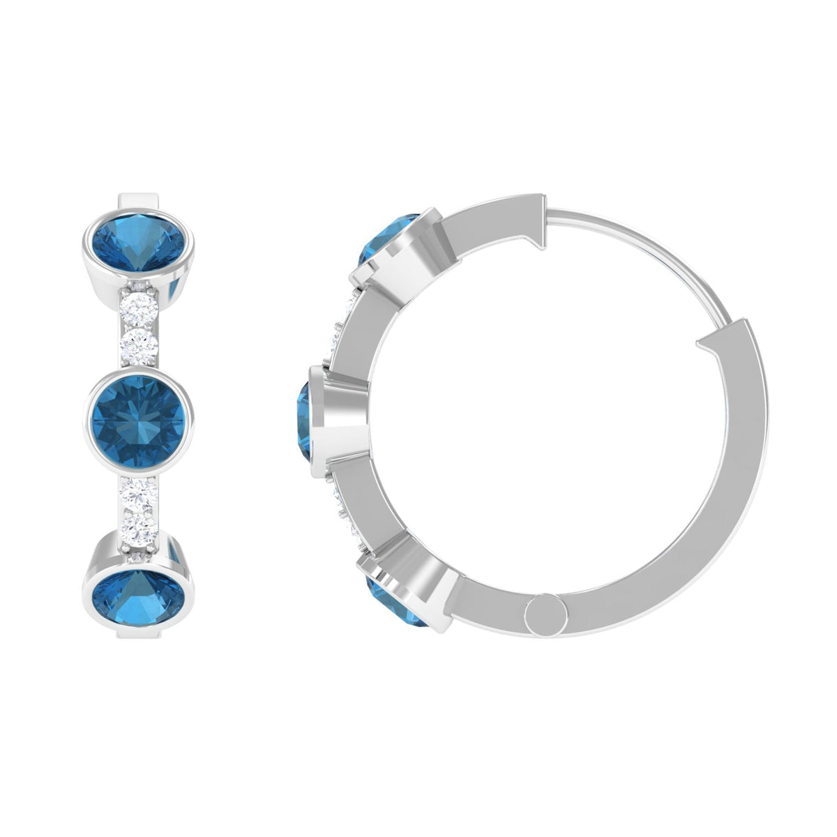 Certified London Blue Topaz and Diamond Hinged Hoop Earrings