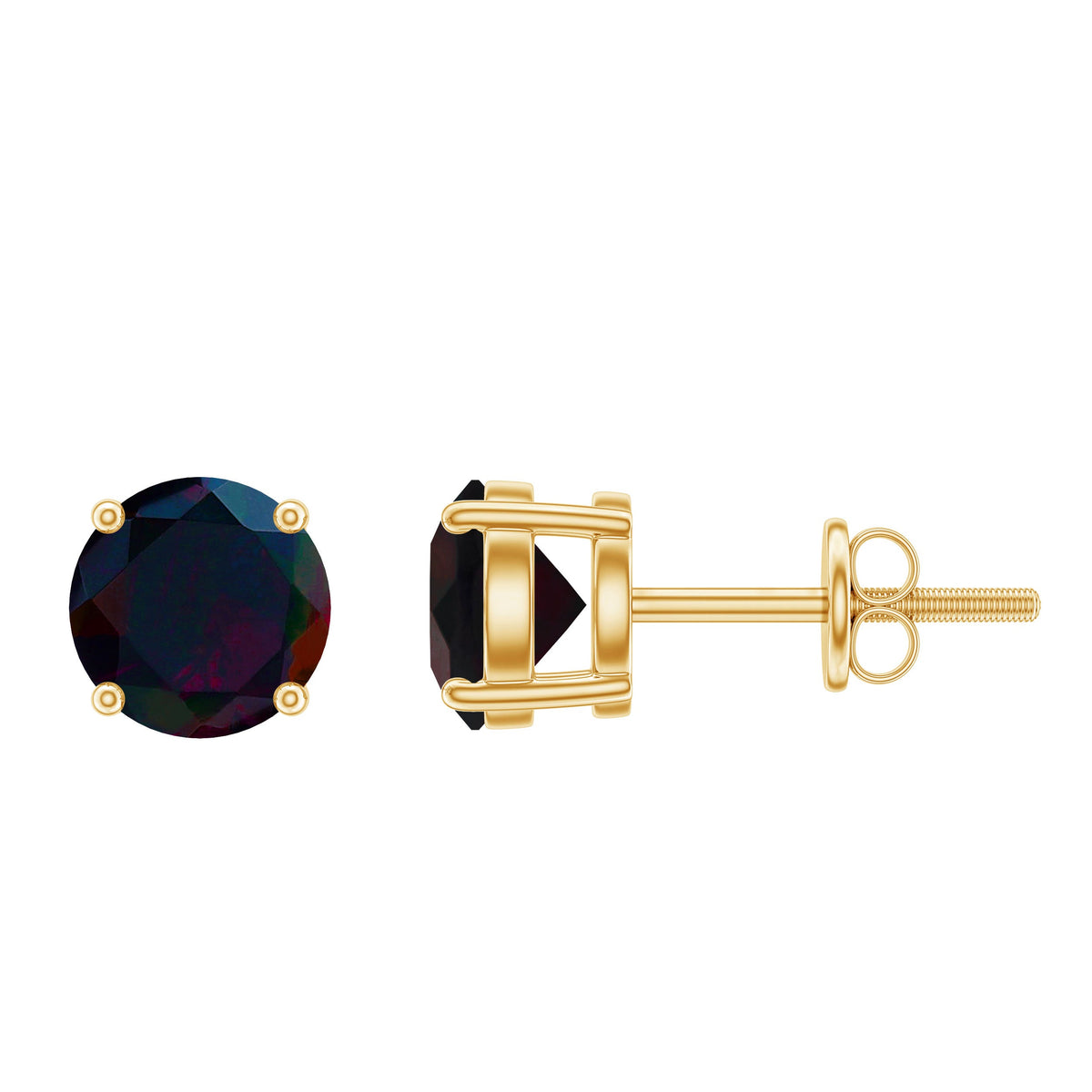 Genuine Black Opal Solitaire Stud Earrings with Screw Back
