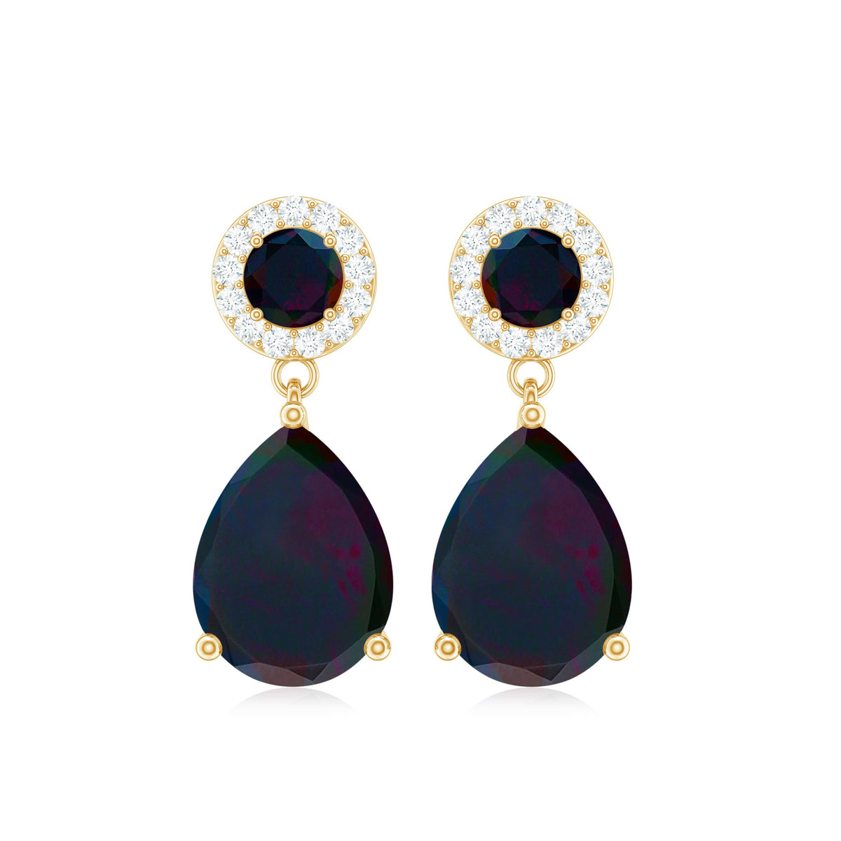 Classic Black Opal and Diamond Bridal Drop Earrings