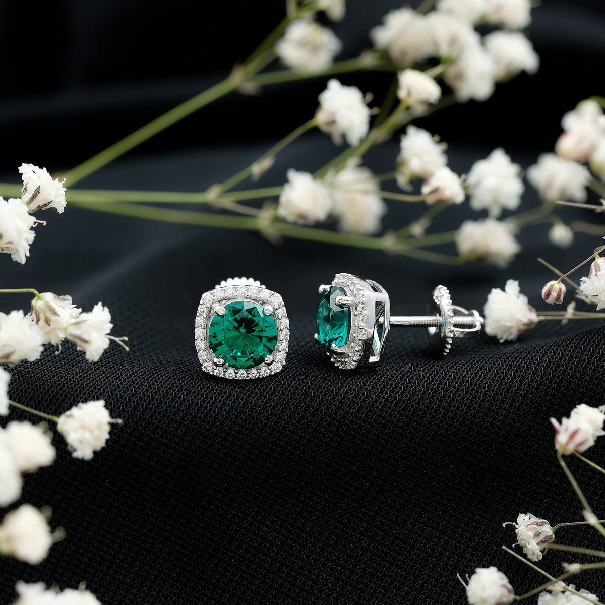 1.6 Carat Lab Grown Emerald Stud Earrings with Certificate