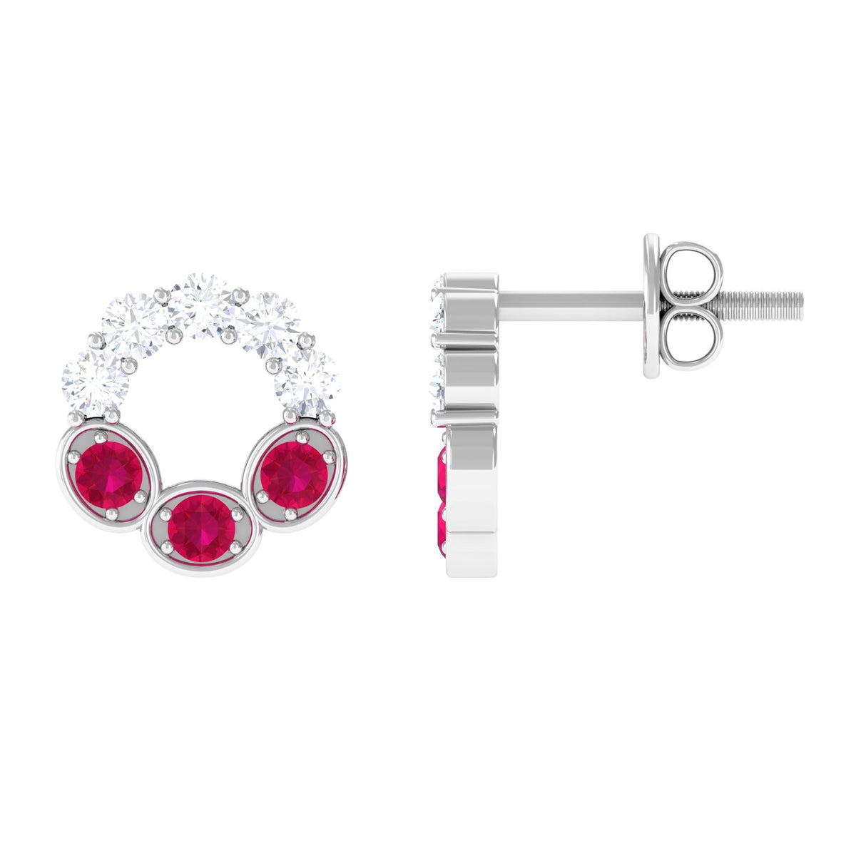 Three Stone Ruby Eternity Stud Earrings with Diamond