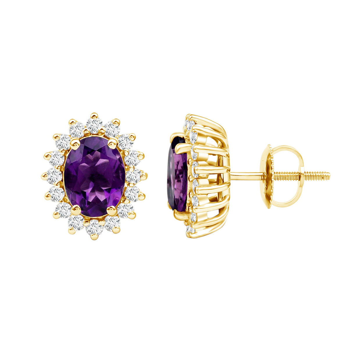 Classic Oval Amethyst Stud Earrings with Moissanite Halo
