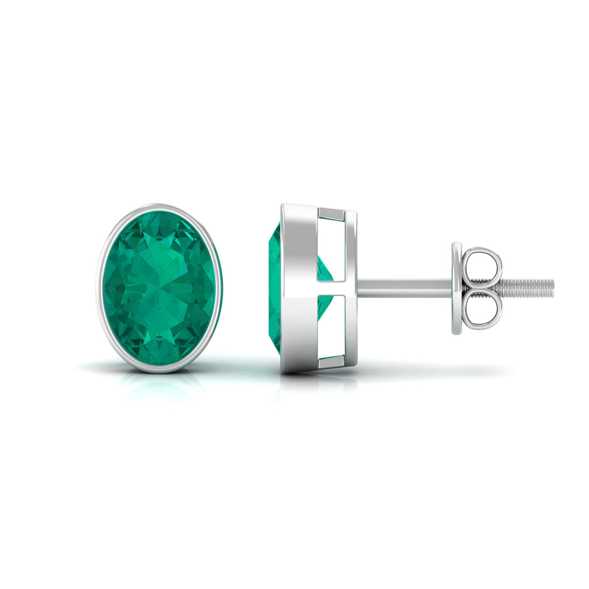 1.4 Carat Bezel Set Oval Cut Emerald Solitaire Stud Earrings