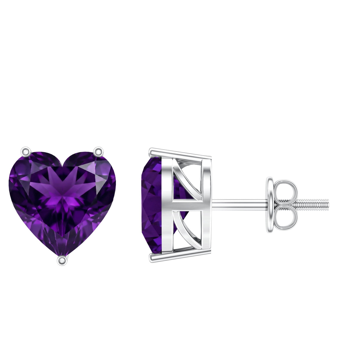 Heart Shape Amethyst Solitaire Stud Earrings for Her