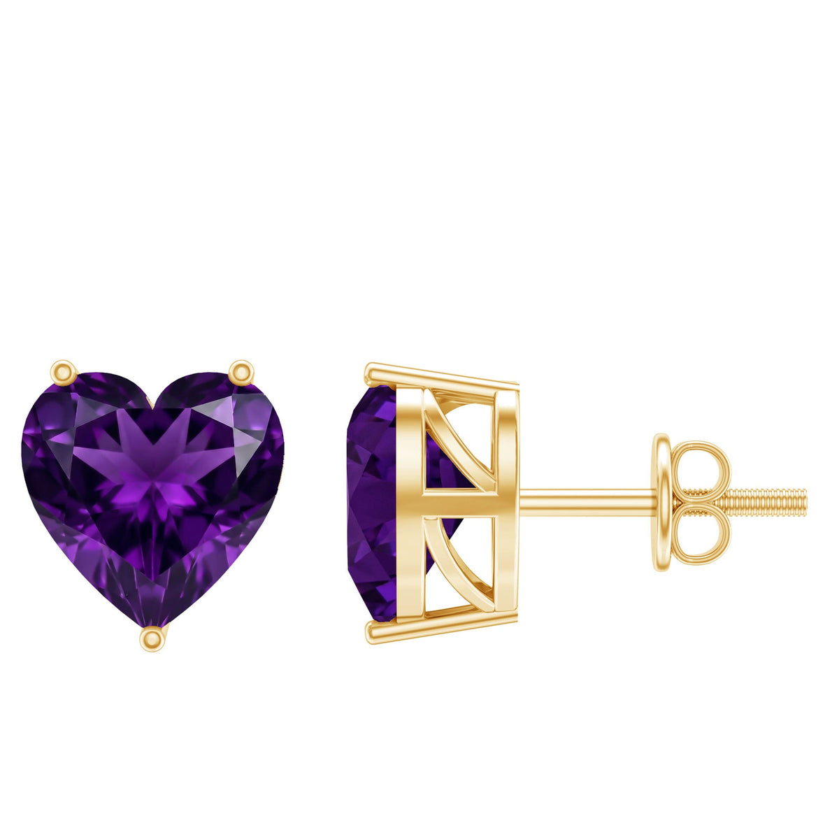 Heart Shape Amethyst Solitaire Stud Earrings for Her