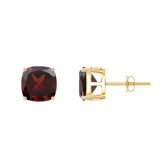 8MM Cushion Cut Garnet Solitaire Stud Earrings