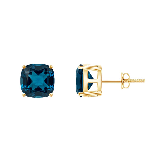 5.68 Carat Cushion Cut London Blue Topaz Stud Earrings