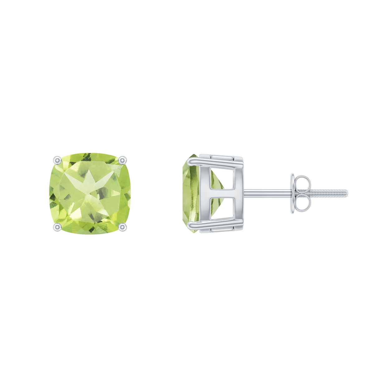 Genuine Cushion Cut Peridot Solitaire Stud Earrings With Certificate