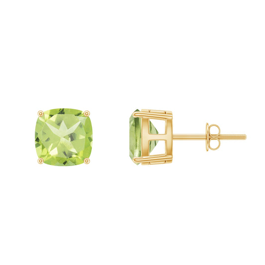 Genuine Cushion Cut Peridot Solitaire Stud Earrings With Certificate
