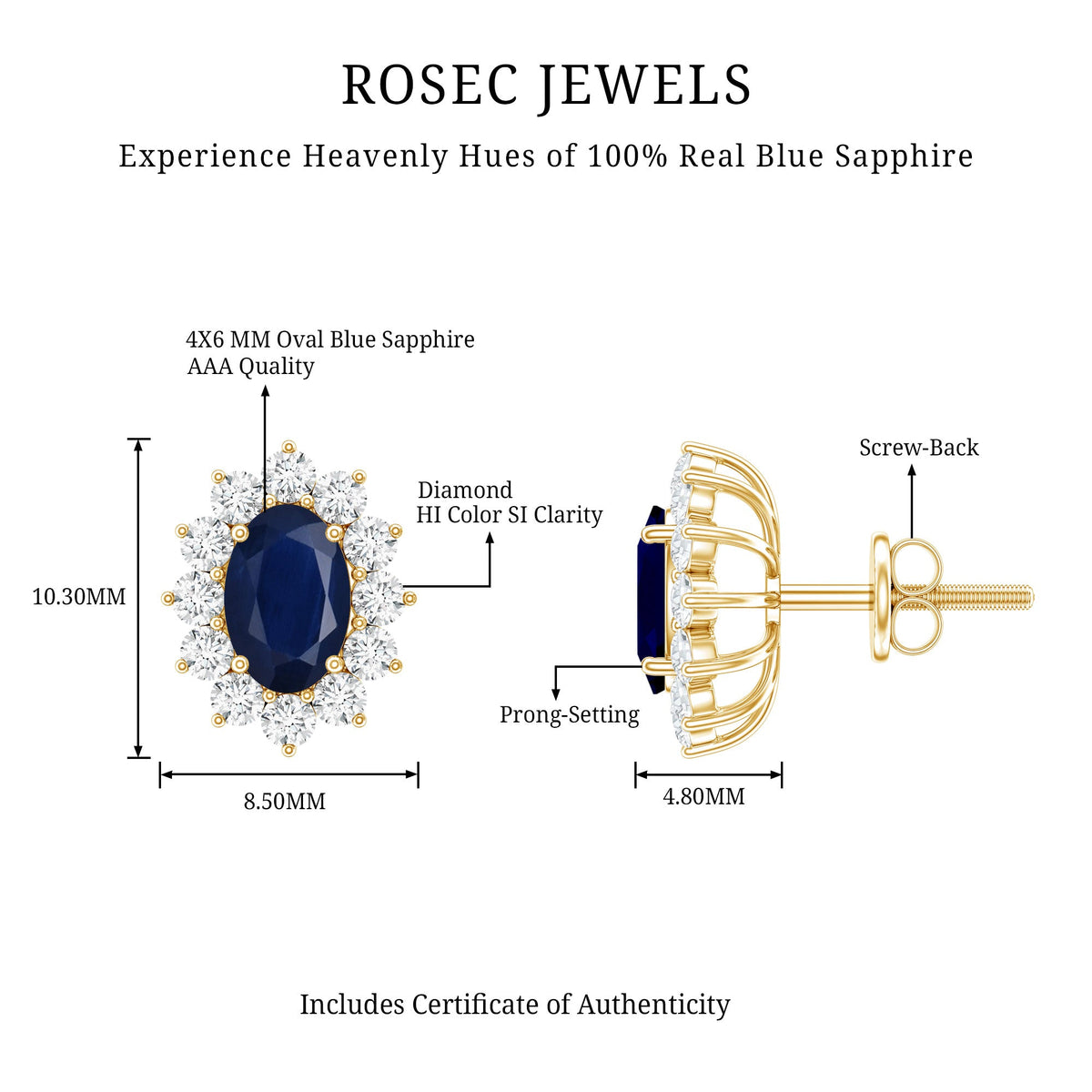 Classic Blue Sapphire Stud Earrings with Diamond Halo