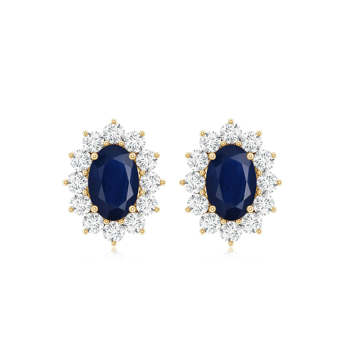 Classic Blue Sapphire Stud Earrings with Diamond Halo
