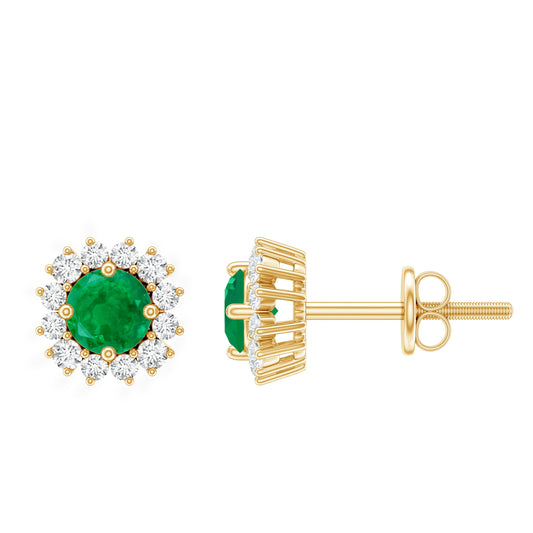 Classic Emerald Stud Earrings with Diamond Halo