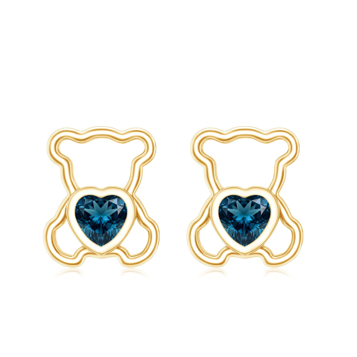 1/2 CT Heart Shape London Blue Topaz Teddy Bear Earrings