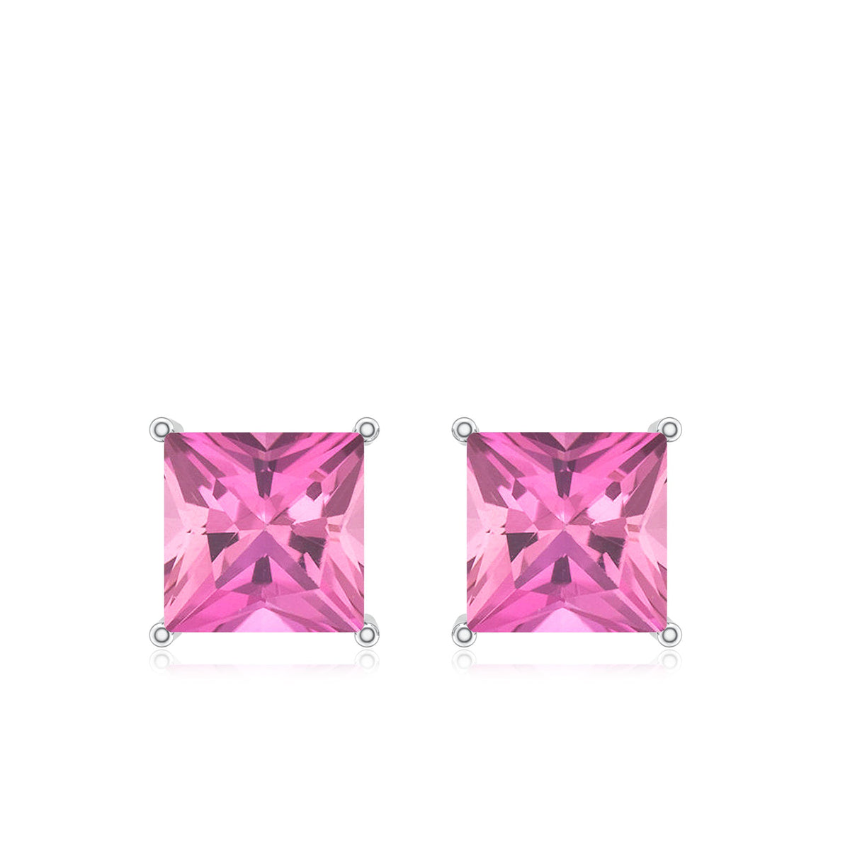 2 Carat Princess Cut Pink Tourmaline Stud Earrings with Screw Back