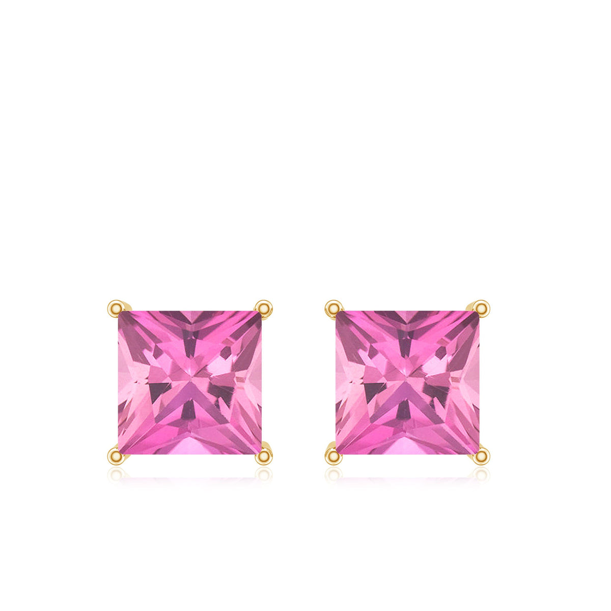 2 Carat Princess Cut Pink Tourmaline Stud Earrings with Screw Back