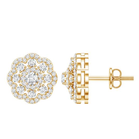 Certified Moissanite Big Flower Stud Earrings