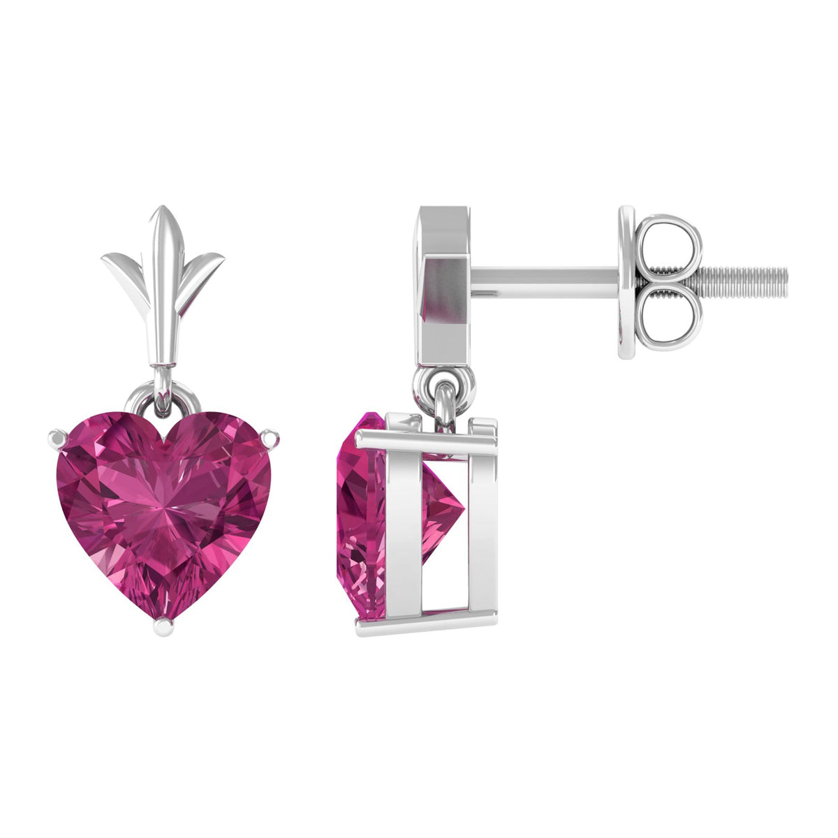 1.8 Carat Heart Shape Pink Tourmaline Drop Earrings