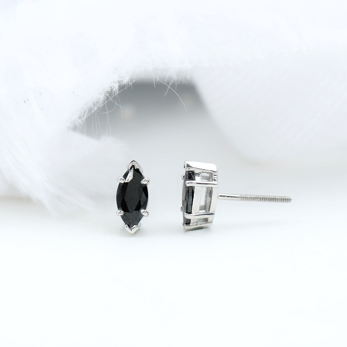 1.68 Carat Marquise Cut Lab Grown Black Diamond Stud Earrings
