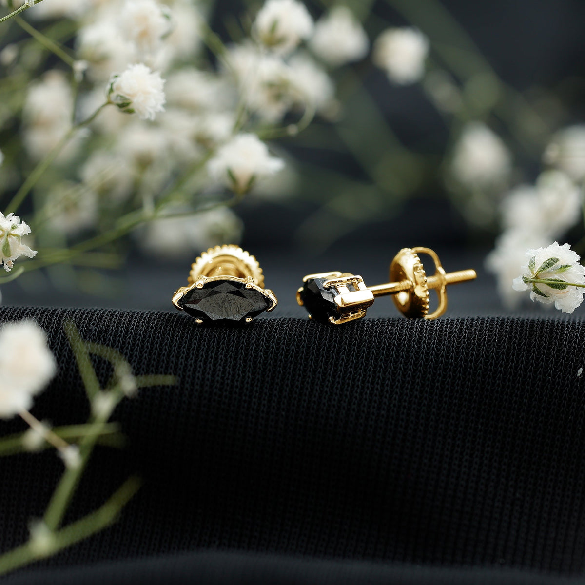 1.68 Carat Marquise Cut Lab Grown Black Diamond Stud Earrings