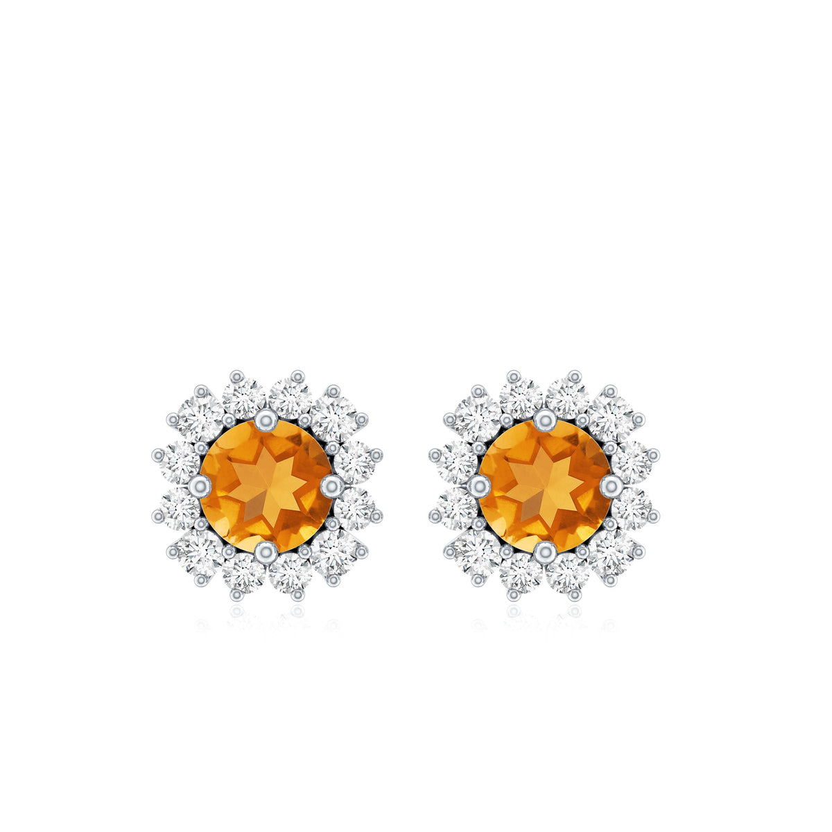 1 Carat Classic Yellow Citrine and Diamond Halo Stud Earrings