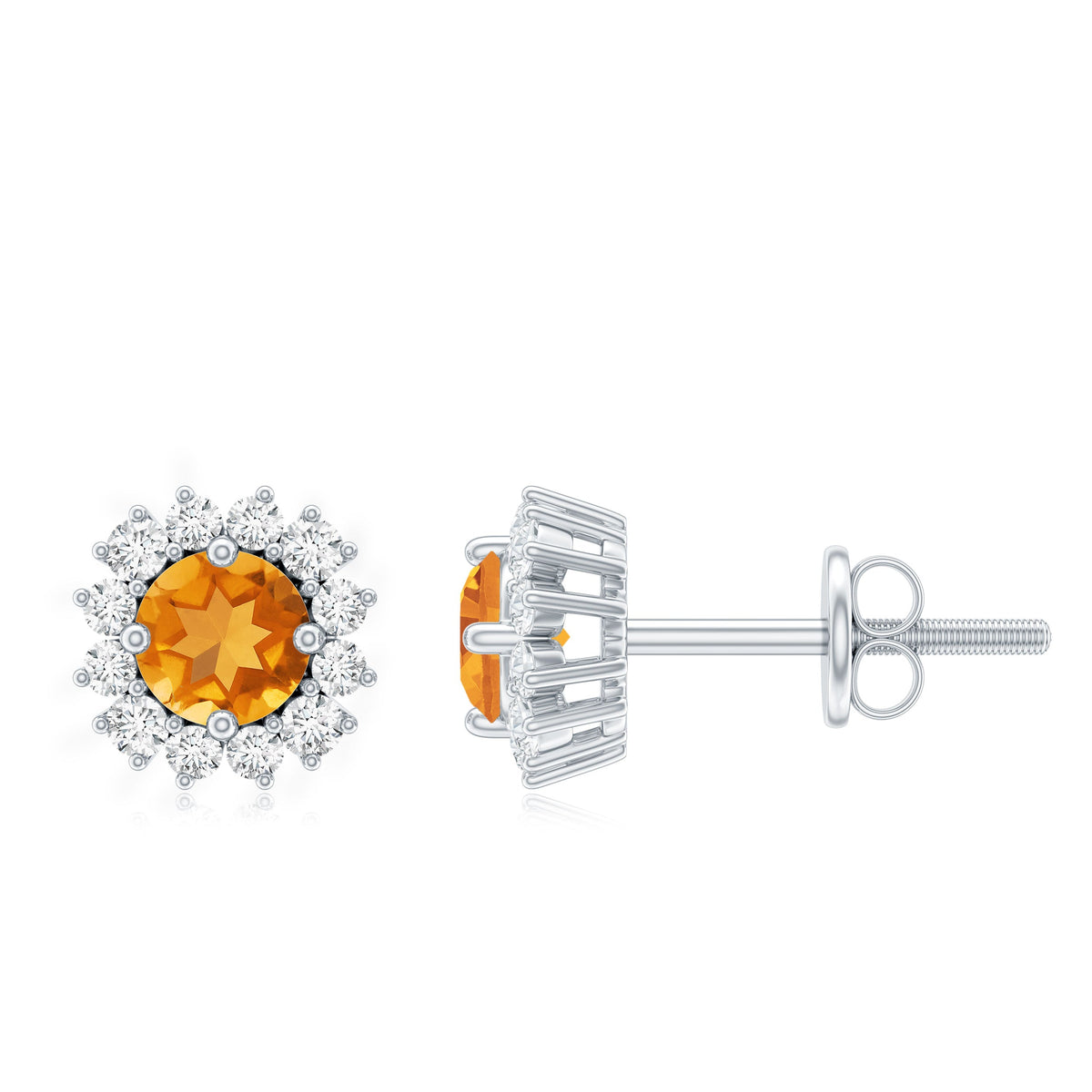 1 Carat Classic Yellow Citrine and Diamond Halo Stud Earrings