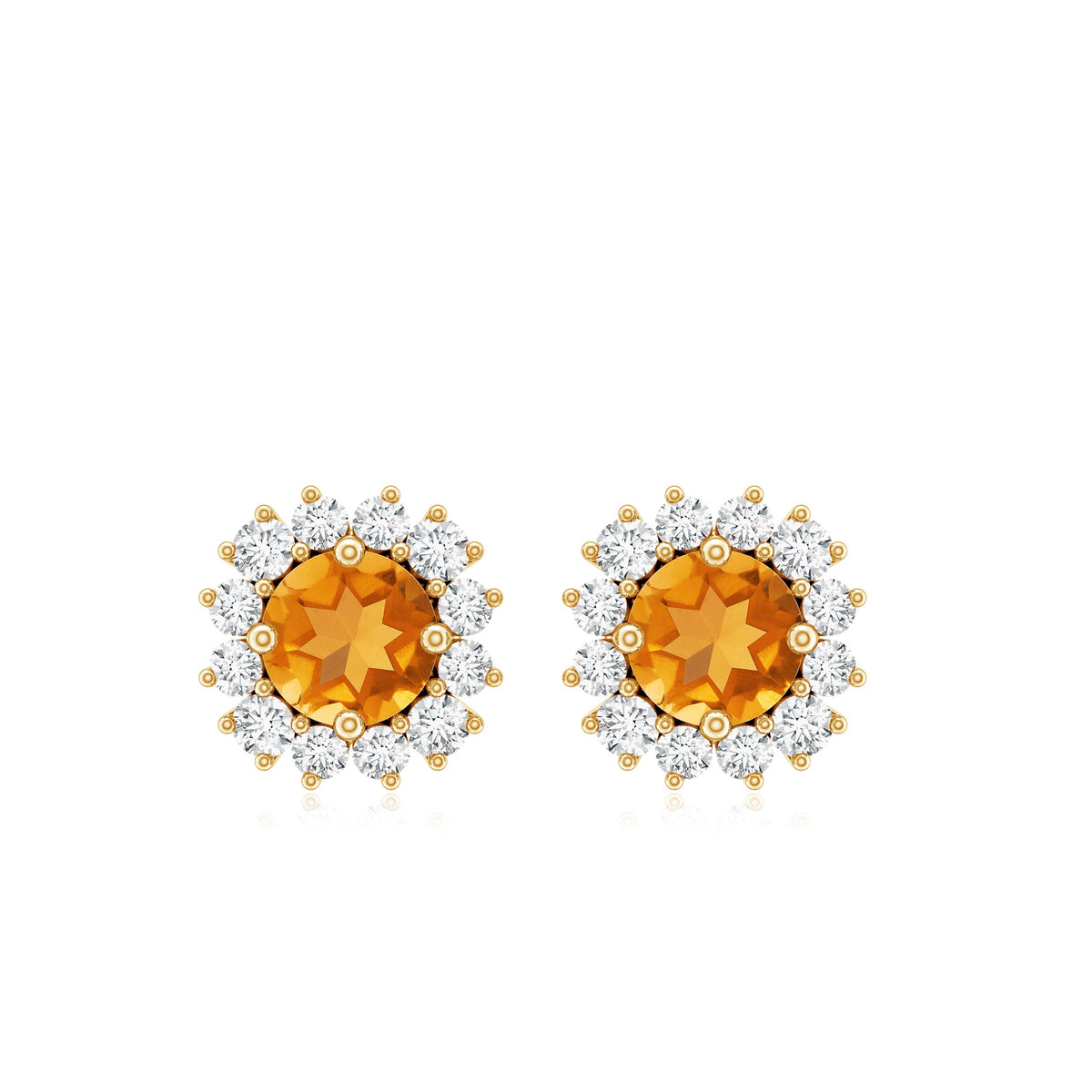 1 Carat Classic Yellow Citrine and Diamond Halo Stud Earrings