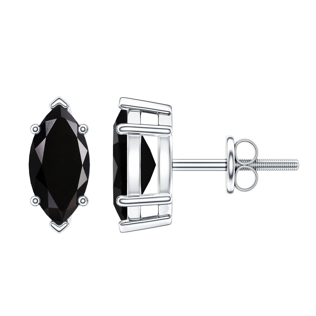 Genuine Black Onyx Marquise Stud Earrings with Certificate