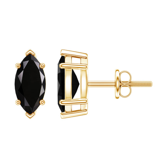 Genuine Black Onyx Marquise Stud Earrings with Certificate