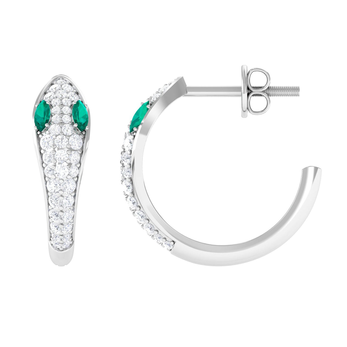 Emerald and Diamond Snake Hinged Hoop Earrings