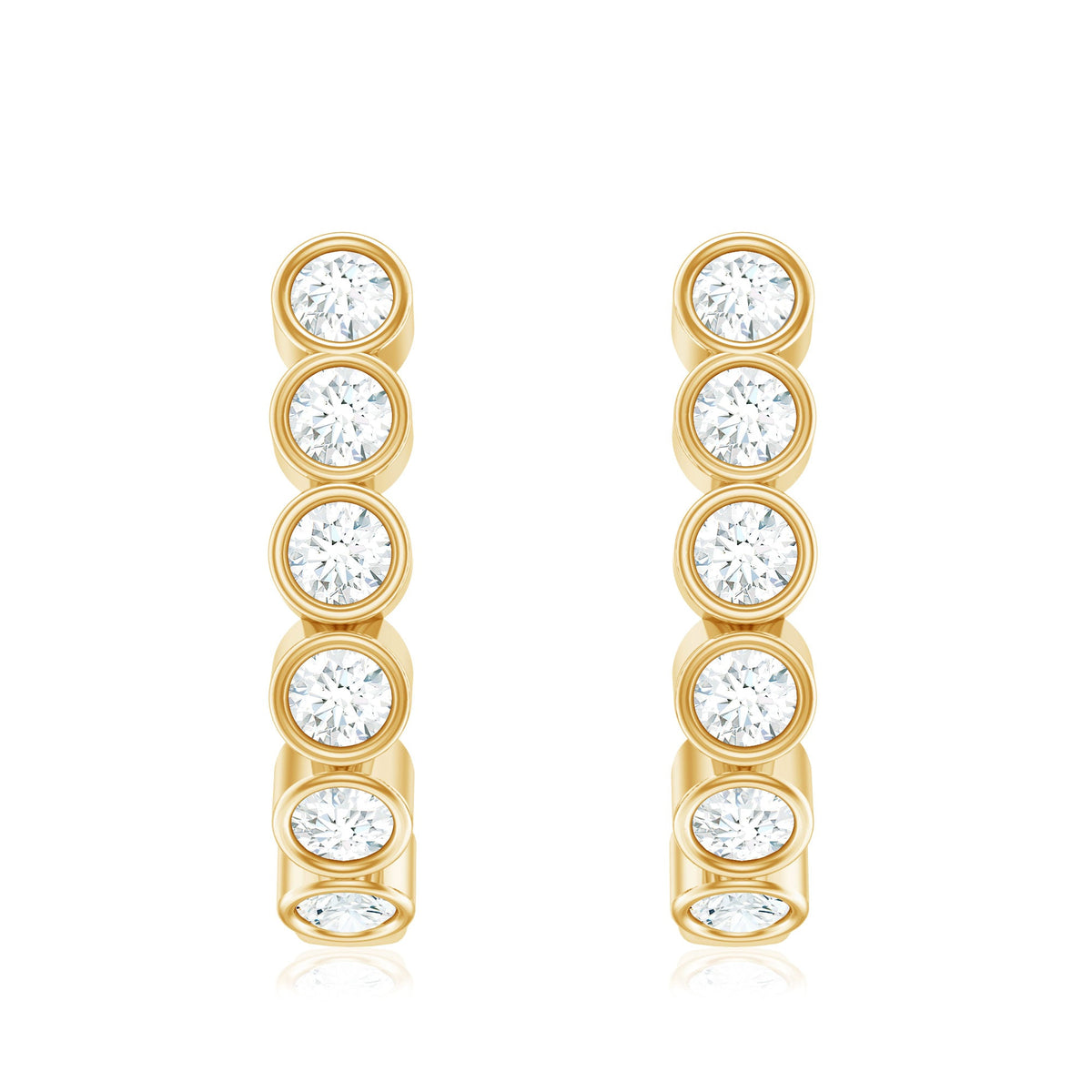 Bezel Set Round Diamond J Hoop Earrings