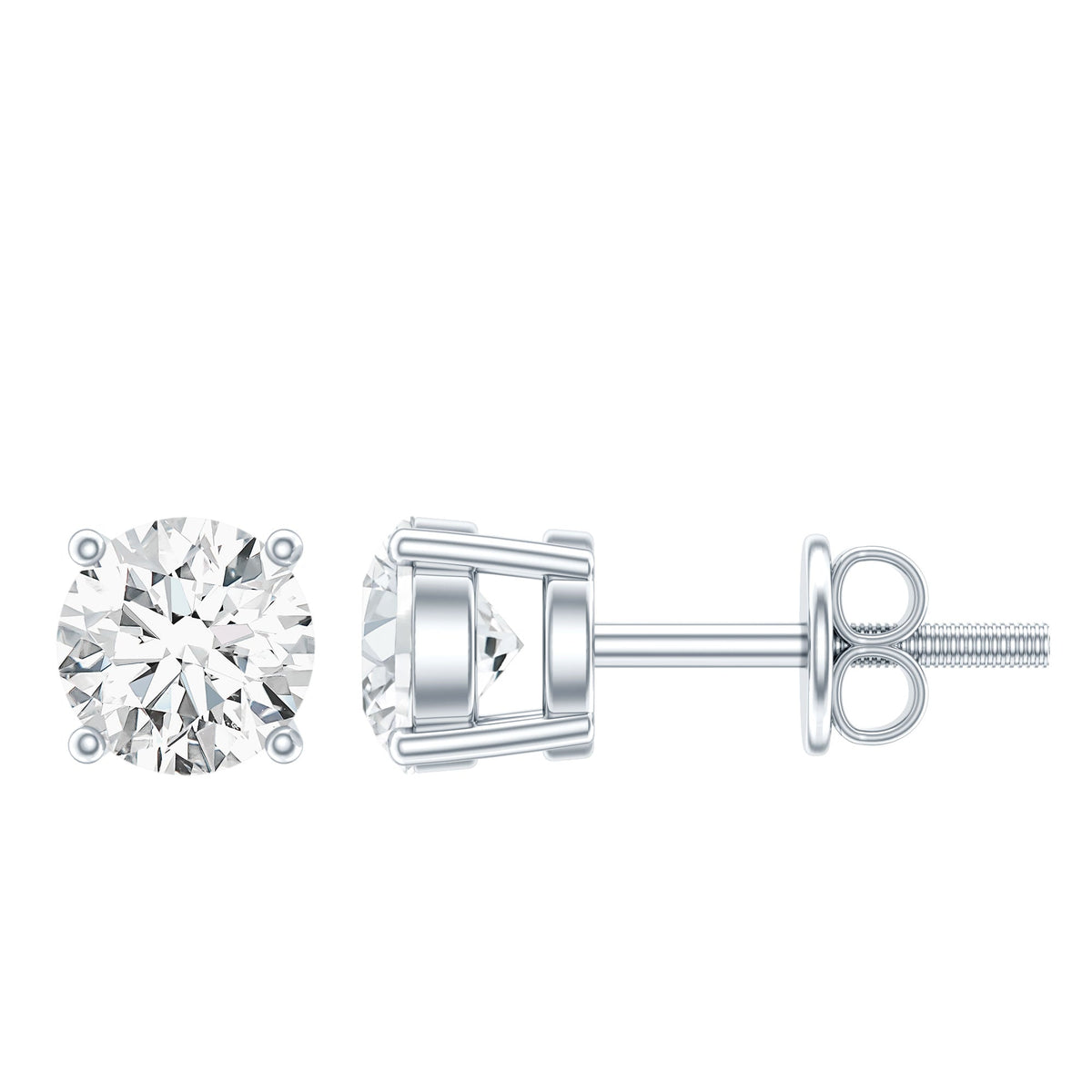 1 Carat Round Moissanite Solitaire Screw Back Stud Earrings