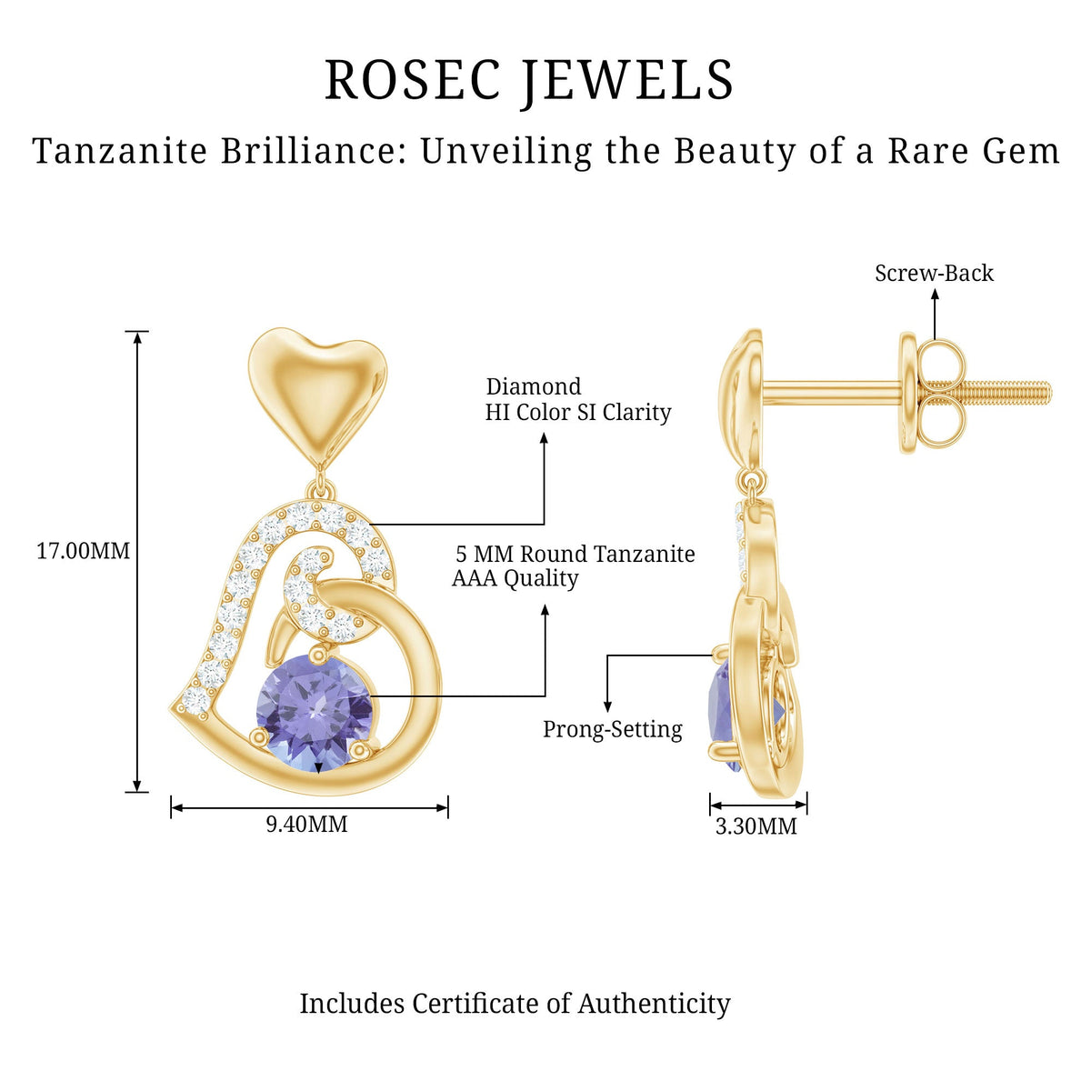 1 Carat Tanzanite and Diamond Heart Drop Earrings