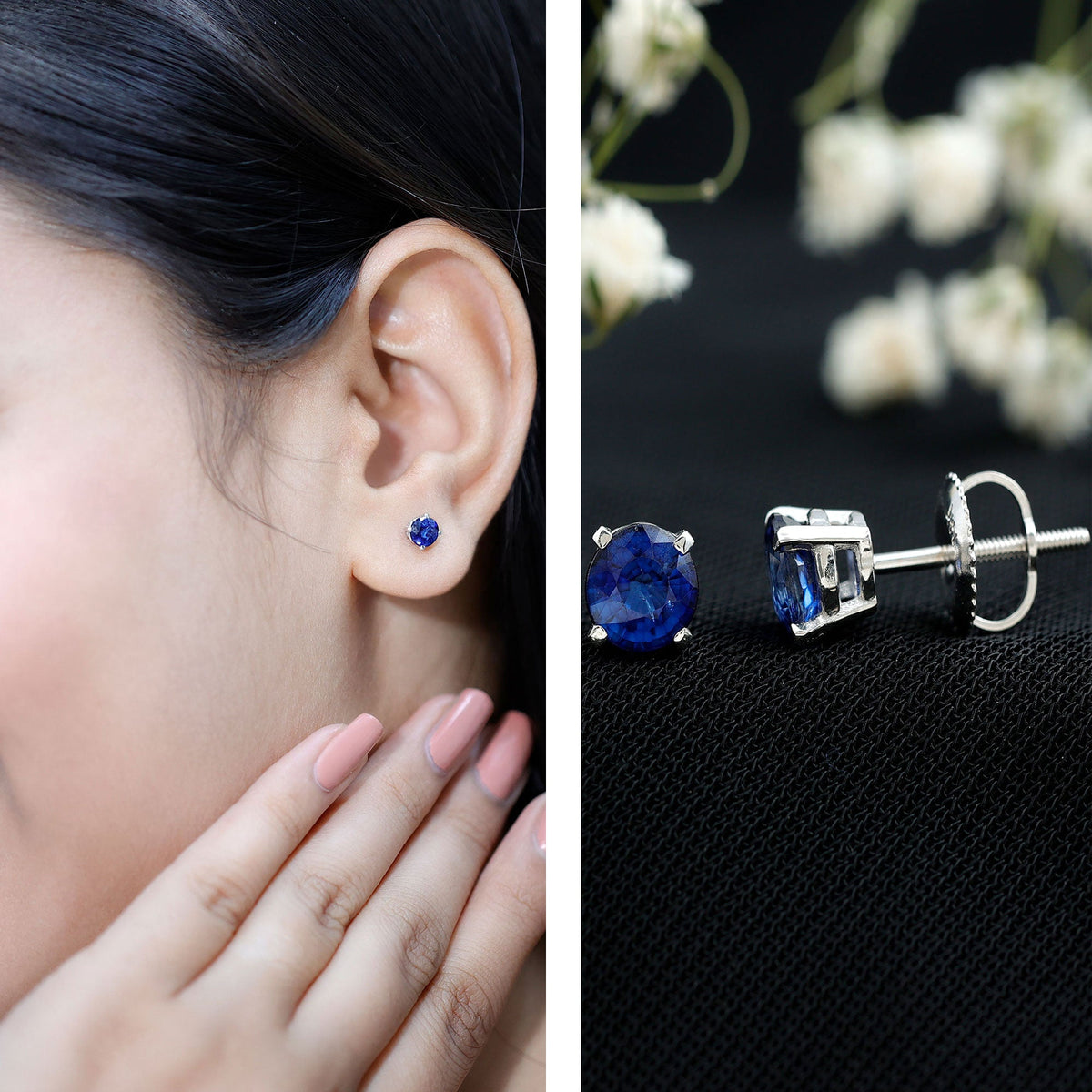 1.9 Carat Round Blue Sapphire Solitaire Stud Earrings in Claw Setting